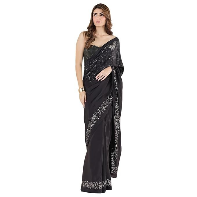 616WDNMQLxL._SX679_ Black liva crepe foil saree - Image 1