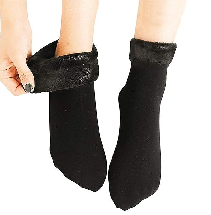 61789s2wPQL._SX679_ Womens,Girls winter socks dual side velvet socks skin socks soft warm socks high stretch black color-1 pair - Image 1