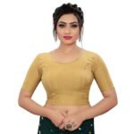 Round Neck Dobby Cotton Lycra Stretchable Elbow Sleeve Readymade Saree Blouse for Women Stylish (Free Size)
