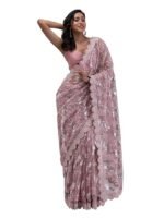 Women's Net Embroidery Sequin work Saree with Blouse Piece