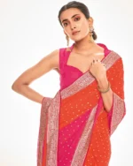 Foil Design Lace Work Saree with Unstitched Blouse Piece - Image 2