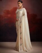 Women Embroidered Saree with Contrast Border - Image 6